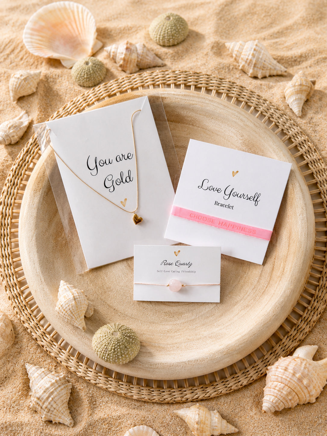La Luz You Are Gold Gift Set – Gouden Hart Ketting, Choose Happiness Armband & R